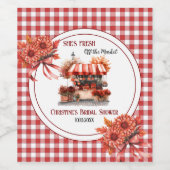 田園ピクニックのギンガム模様のウェディングシャワー ワインラベル (シングルラベル)