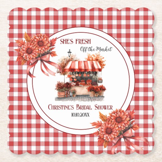 田園ピクニック ギンガム ブライズシャワー ペーパーコースター (正面)