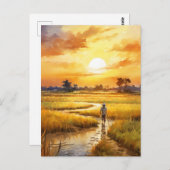 田園地帯に広がる黄金の夕日 ポストカード (正面/裏面)