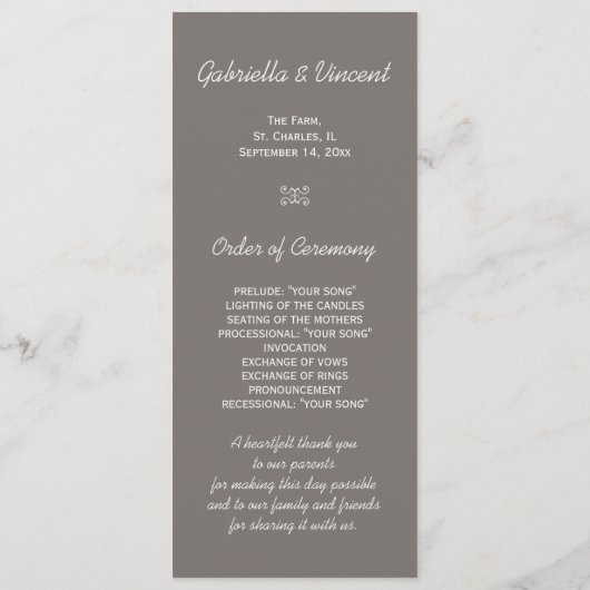 田園塀のポストの国牧場結婚式プログラム プログラム (裏面)