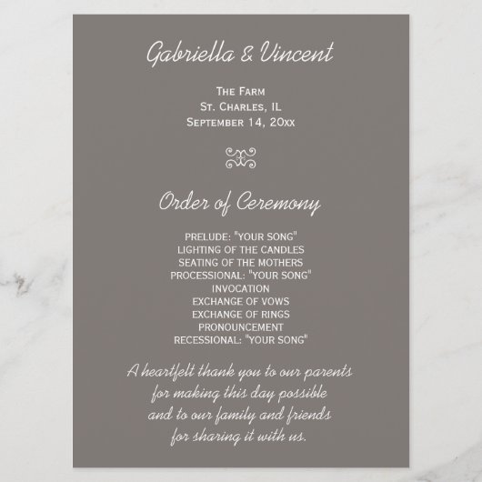 田園塀ポスト田舎ウエディングプログラム プログラム (裏面)