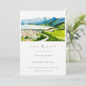 田園湖畔の村の風景 水彩 セーブザデート (スタンド正面)