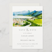 田園湖畔の村の風景 水彩 セーブザデート (正面/裏面)