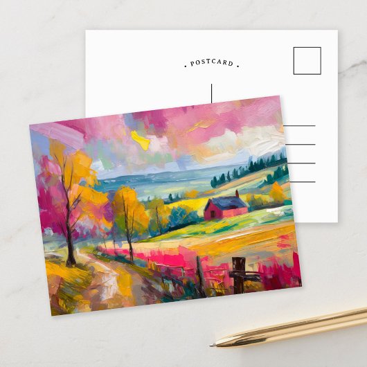 田園秋の風景モダン抽象芸術 ポストカード