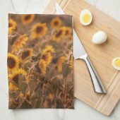 田園色のひまわり夕日 キッチンタオル (四つ折り)