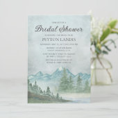 田園風の山々と雪に覆われた湖の絵のウェディングシャワー 招待状 (スタンド正面)