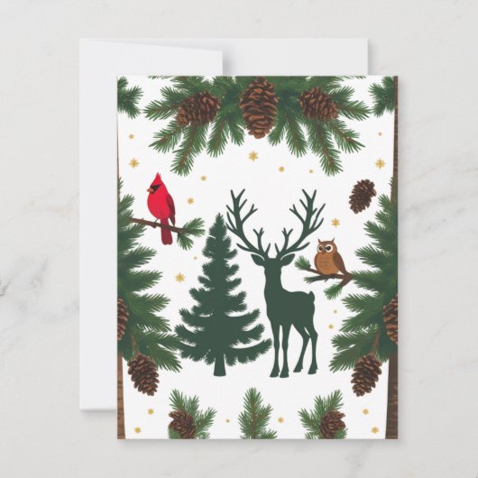 田園風の森の動物たちのクリスマス フラット ホリデー シーズンカード (正面)