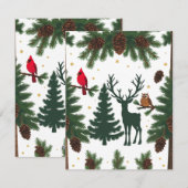 田園風の森の動物たちのクリスマス フラット ホリデー シーズンカード (正面/裏面)