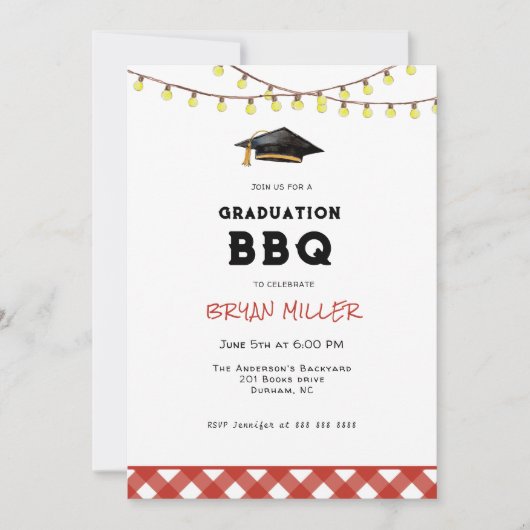 田園風の裏庭BBQ卒業パーティー 招待状 (正面)