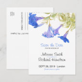 田園風の青い花のウェディング・セーブ・ザ・デート・ポストカード 案内ポストカード (正面/裏面)