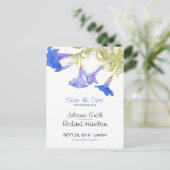 田園風の青い花のウェディング・セーブ・ザ・デート・ポストカード 案内ポストカード (スタンド正面)