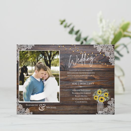 田園風ひまわり写真ウェディングテンプレート招待状 (スタンド正面)