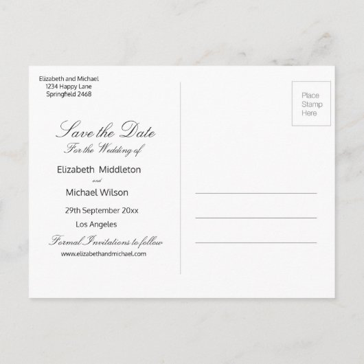 田園風ウェディングひまわりSave the Dateカード インビテーションポストカード (裏面)