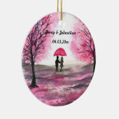 田園風ウェディングラブカップル桜の木 セラミックオーナメント (右)