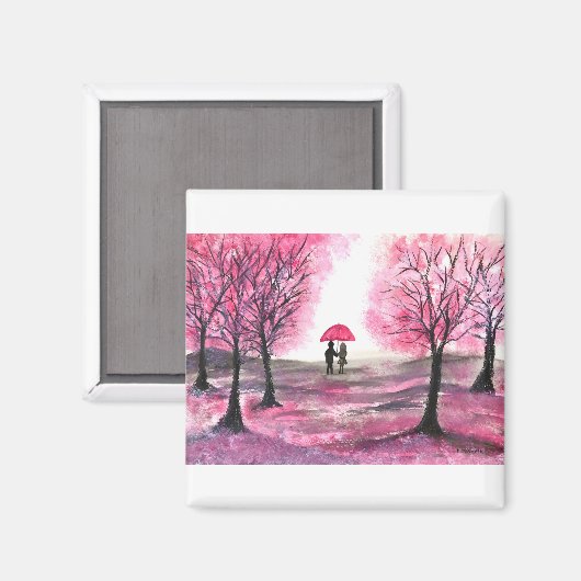 田園風ウェディングラブカップル桜の木 マグネット (正面/裏面)