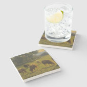 田園風景の中のフランスの羊 ストーンコースター (横)