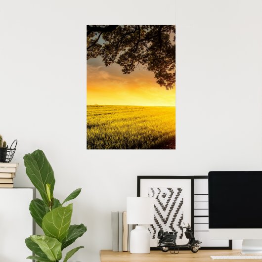 田園風景の中の夕日のポスター ポスター (ホームオフィス)