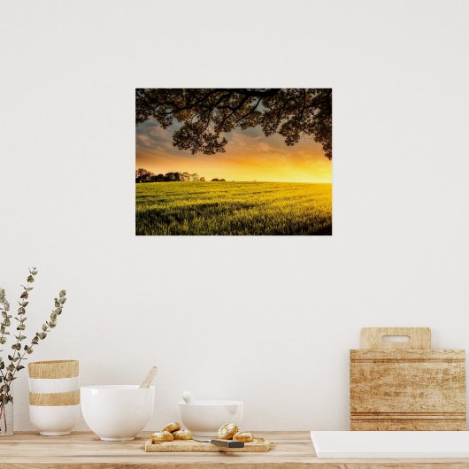 田園風景の中の夕日のポスター ポスター (キッチン)