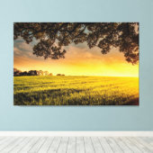 田園風景の中の夕日 キャンバスプリント (インサイチュ (ウッドフロア))