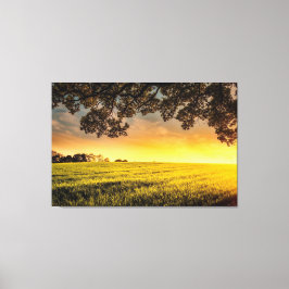 田園風景の中の夕日 キャンバスプリント