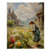 田園風景の中の少女と花 | ポスター (正面)