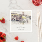 田園風景の橋のほとりの花嫁シャワー スタンダードカクテルナプキン (インサイチュ)