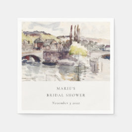 田園風景の橋のほとりの花嫁シャワー スタンダードカクテルナプキン