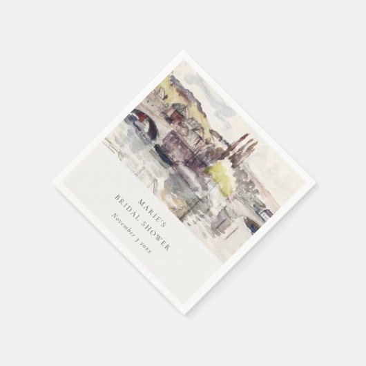 田園風景の橋のほとりの花嫁シャワー スタンダードカクテルナプキン (角)