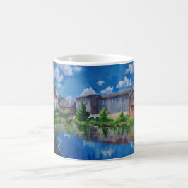 田園風景の湖の絵が描かれたクラシック コーヒーマグ コーヒーマグカップ