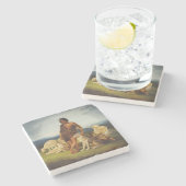 田園風景の羊飼い ストーンコースター (横)