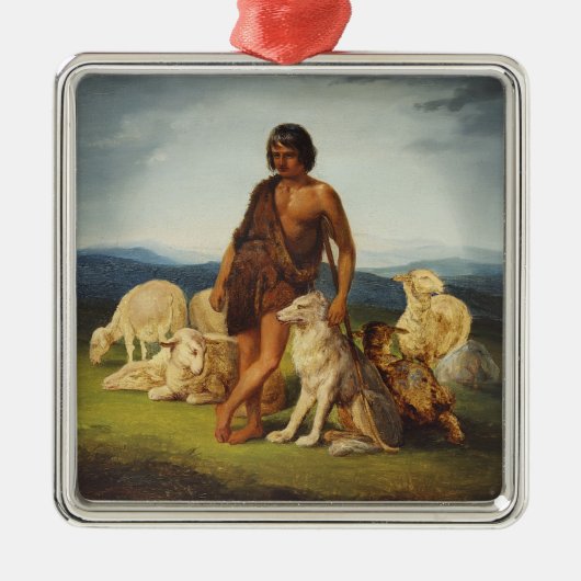 田園風景の羊飼い メタルオーナメント (正面)