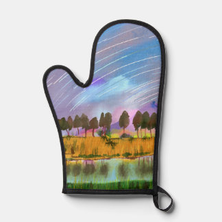 田園風景の風景の水色 鍋つかみ