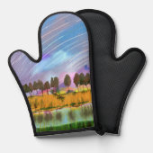 田園風景の風景の水色 鍋つかみ (正面/裏面)