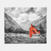 田園風景モノクロ写真 フリースブランケット (正面(横))