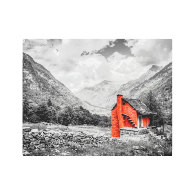 田園風景モノクロ写真 メタルプリント (正面)