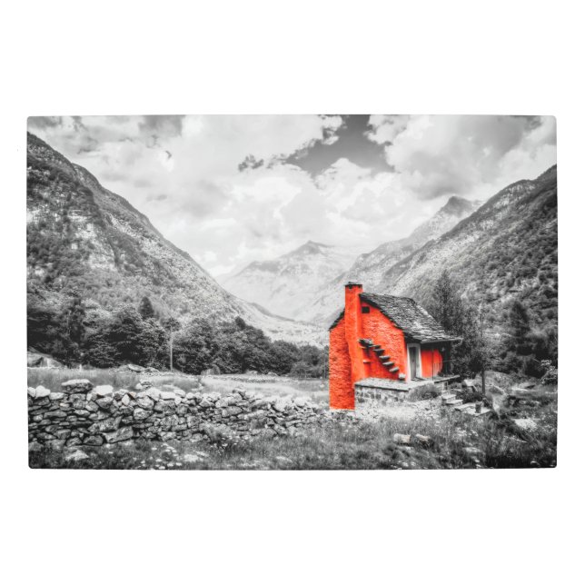 田園風景モノクロ写真 メタルプリント (正面)