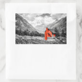 田園風景モノクロ写真 長方形シール (バッグ)