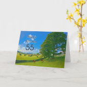 田園風景絵を描の55番目の誕生日カード カード (黄色い花)