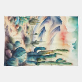 田園風景絵画砂漠の水色 キッチンタオル (横)