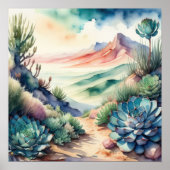 田園風景絵画砂漠の水色 ポスター (正面)