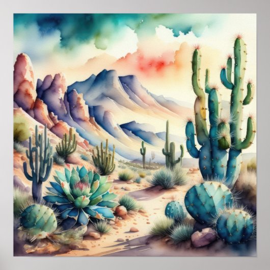 田園風景絵画砂漠の水色 ポスター (正面)