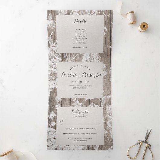 田素朴舎の花は一つの花に三つ結婚に折る 三つ折り招待状 (内部)