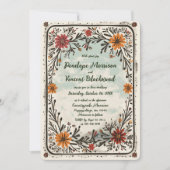 田舎かわいい車ボホフローラ結婚ズ 招待状 (正面)