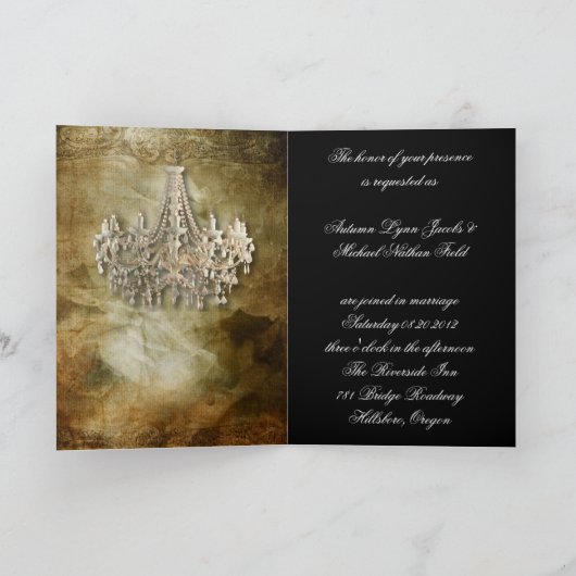 田舎じみた蒸気ポンクのヴィンテージ結婚シャンデリア 招待状 (内部)