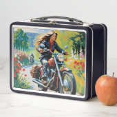 田舎でオートバイに乗っている女性 メタルランチボックス (インサイチュ)
