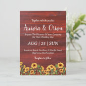 田舎のひまわりとブルゴーニュの結婚式招待状 招待状 (スタンド正面)