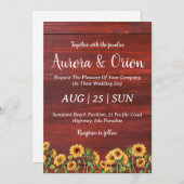 田舎のひまわりとブルゴーニュの結婚式招待状 招待状 (正面/裏面)