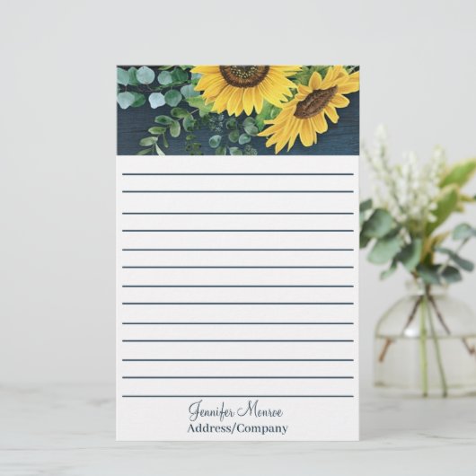田舎のひまわりパーソナライズされたが並んだ 便箋 (スタンド正面)