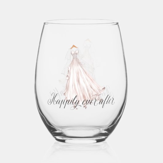 田舎のウェディングドレ素朴スの後で幸せに ステムなしワイングラス (正面)