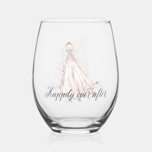 田舎のウェディングドレ素朴スの後で幸せに ステムなしワイングラス (裏面)